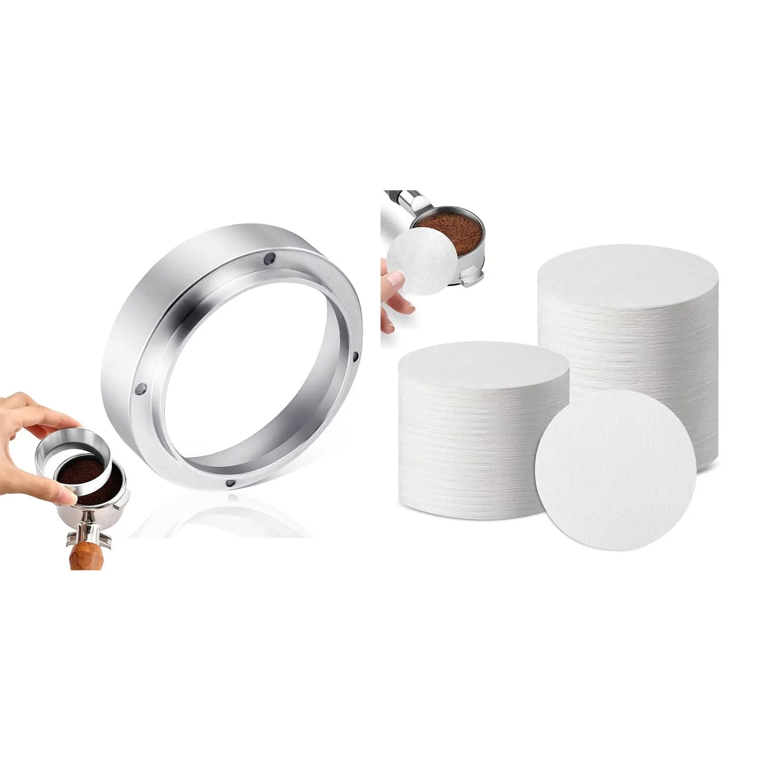 53Mm Coffee Powder Rings, Coffee Powder Dosing Ring & 53Mm Espressos Coffee Extraction Filter Papers, Round Disposable Coffee Fi