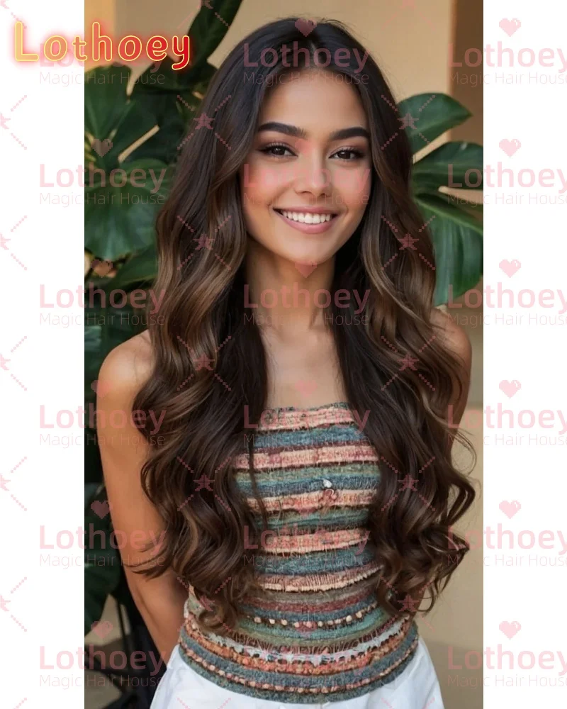 

Chestnut Brown Ombre Lace Front Wig 1B424 Blonde Ombre Body Wave Cosplay Wig Silk Base Wig