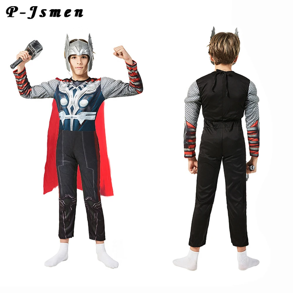 

P-Jsmen Thor Cosplay Costumes Children's day Halloween Cosplay Costumes Clothes Led Harmmer Children Axe