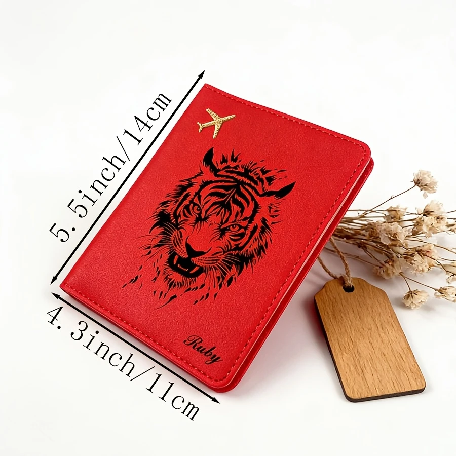 Custom Tiger Pattern Name & Initial Passport Holder Elegant Travel Document Case Gift for Weddings Bridesmaids Birthdays