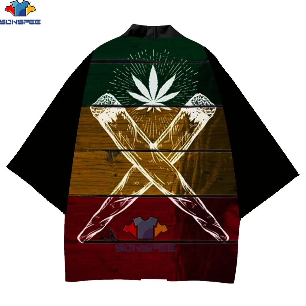 SONSPEE 3D Print Kimono Men Japanese Traditional Clothes Femme Black Bob Marley Polyester Japon Haori Obi Yukata Hırkalar Male