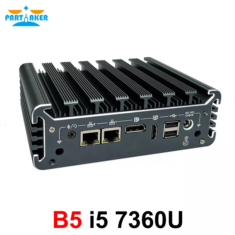 Partaker Fanless Mini PC Windows 11 Intel Core i5 7360U TPM 2.0 LAN DP HD RS232 RS485 2 x Intel i225-V 2.5G Industrial Computer