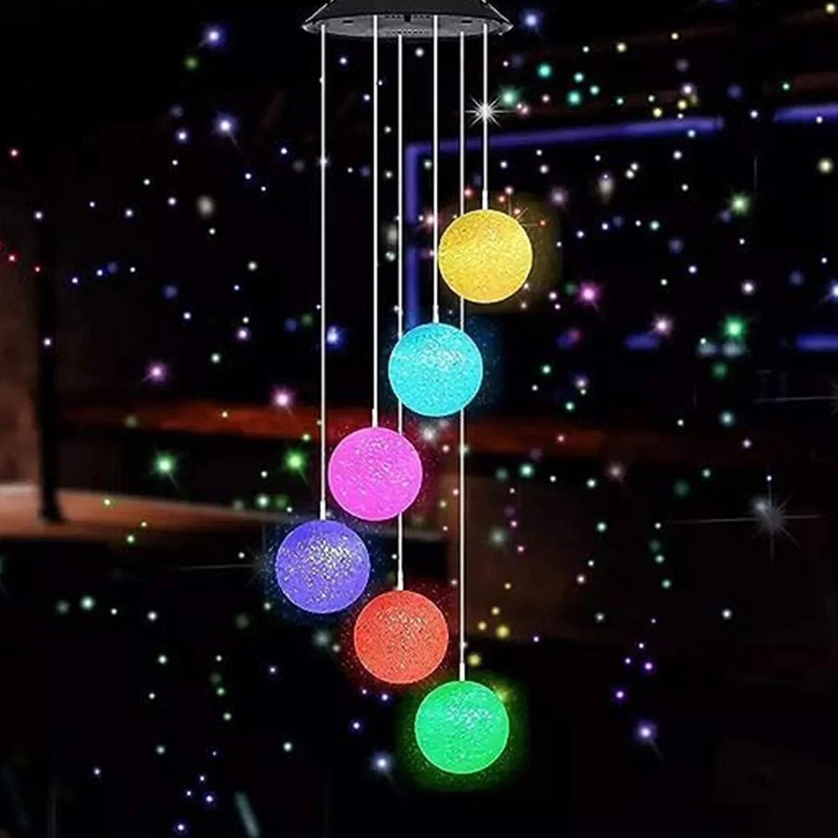 Garden Decorative Lights, Crystal Ball Outdoor Solar Wind Chime, LED Ball Color Changing Outdoor Indoor Anti Motion Decoration,