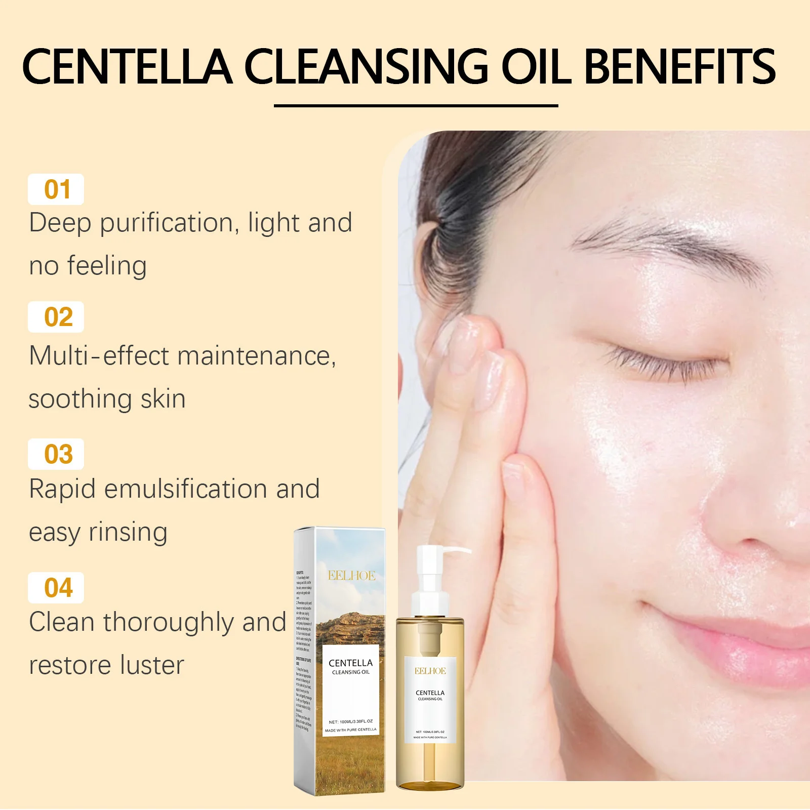 Centella-aceite desmaquillante para limpieza facial, labio y ojos, fortalece la barrera de la piel, calmante, piel sensible, hidratante, desmaquillante