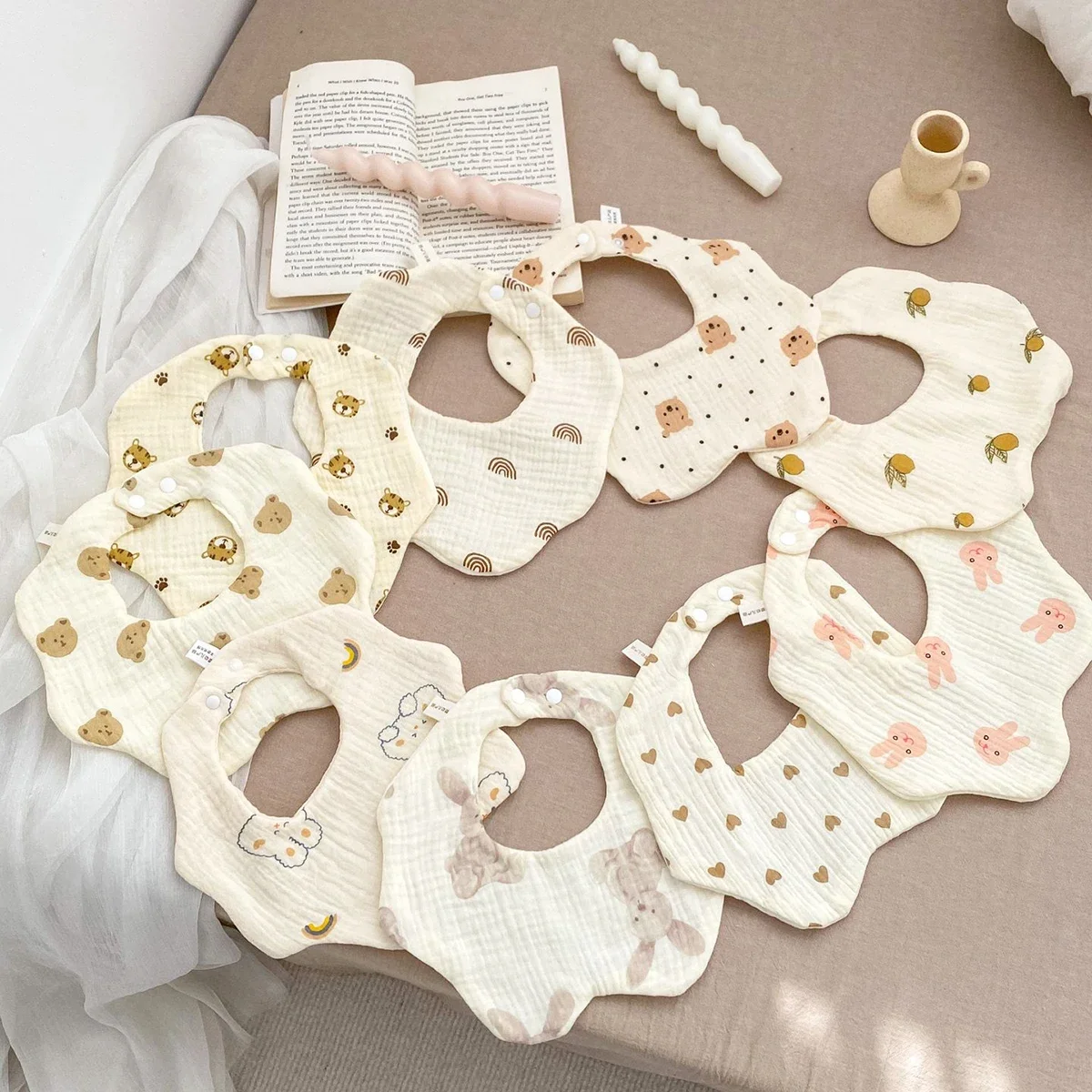 Bavoirs en gaze pour bébé, en pur coton, classe A, serviette de salive, lait renversé, prévient l'herbe et le bois teint, bavoir pour nouveau-né à 360 degrés