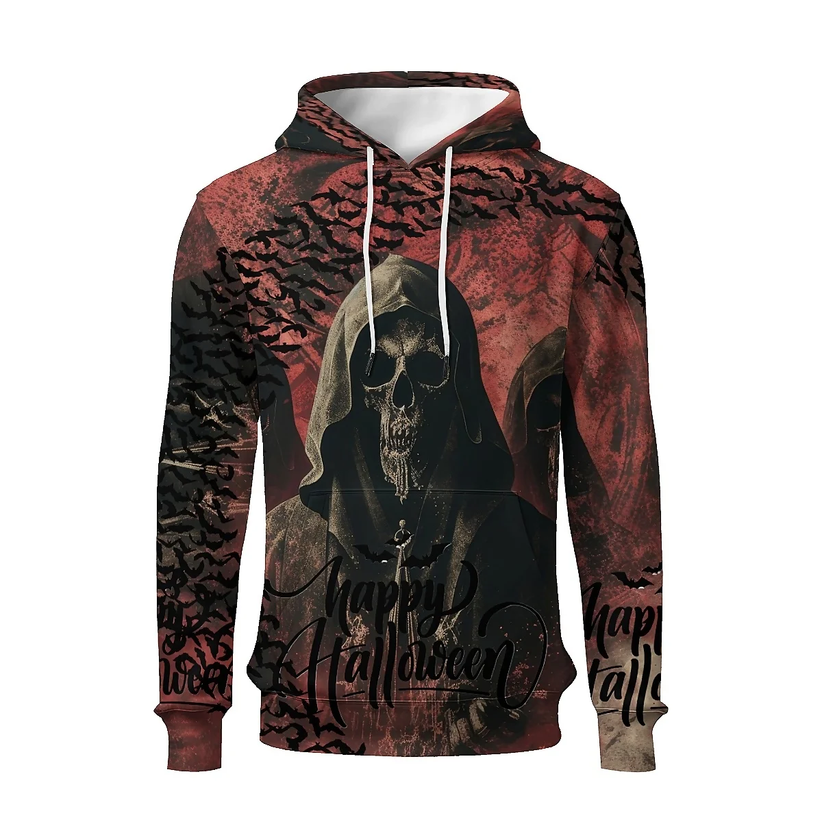 SONSPEE unisex hoodie with long sleeves and a 3D frightening skull graphic. Combines street style with a chilling autumn design.