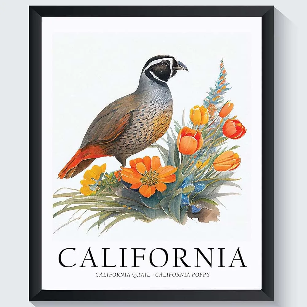 State Bird And Flower Art Print, Custom your photo Poster Wall art Decor, Home Office Wall Decoration, Living Room Artwork