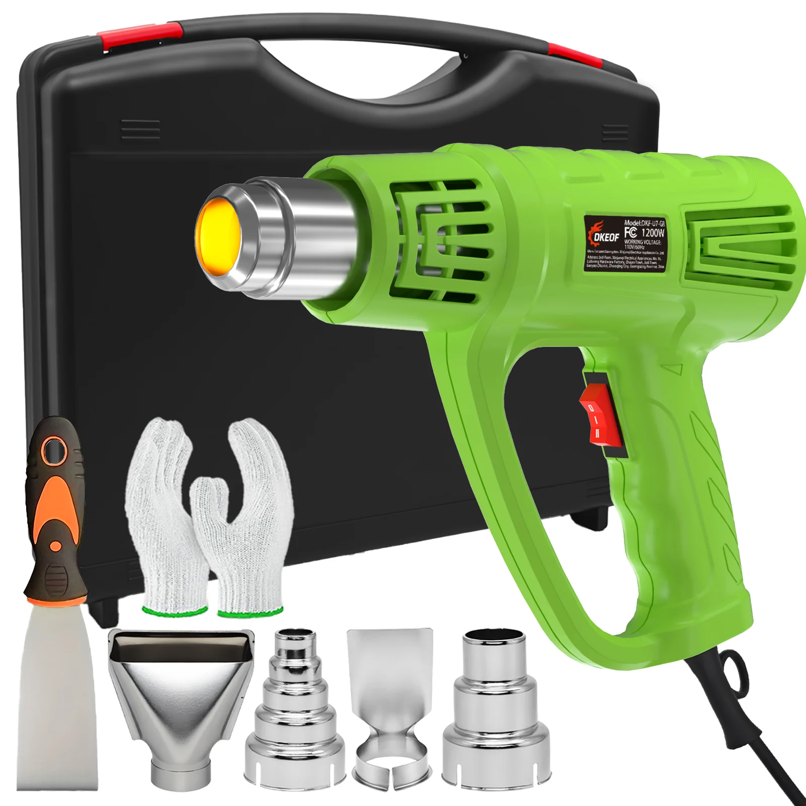 

DKEOF 1200W electric hot gun with nozzle kit is suitable for hand-held hot air tools such as DIY and thawing pipes.