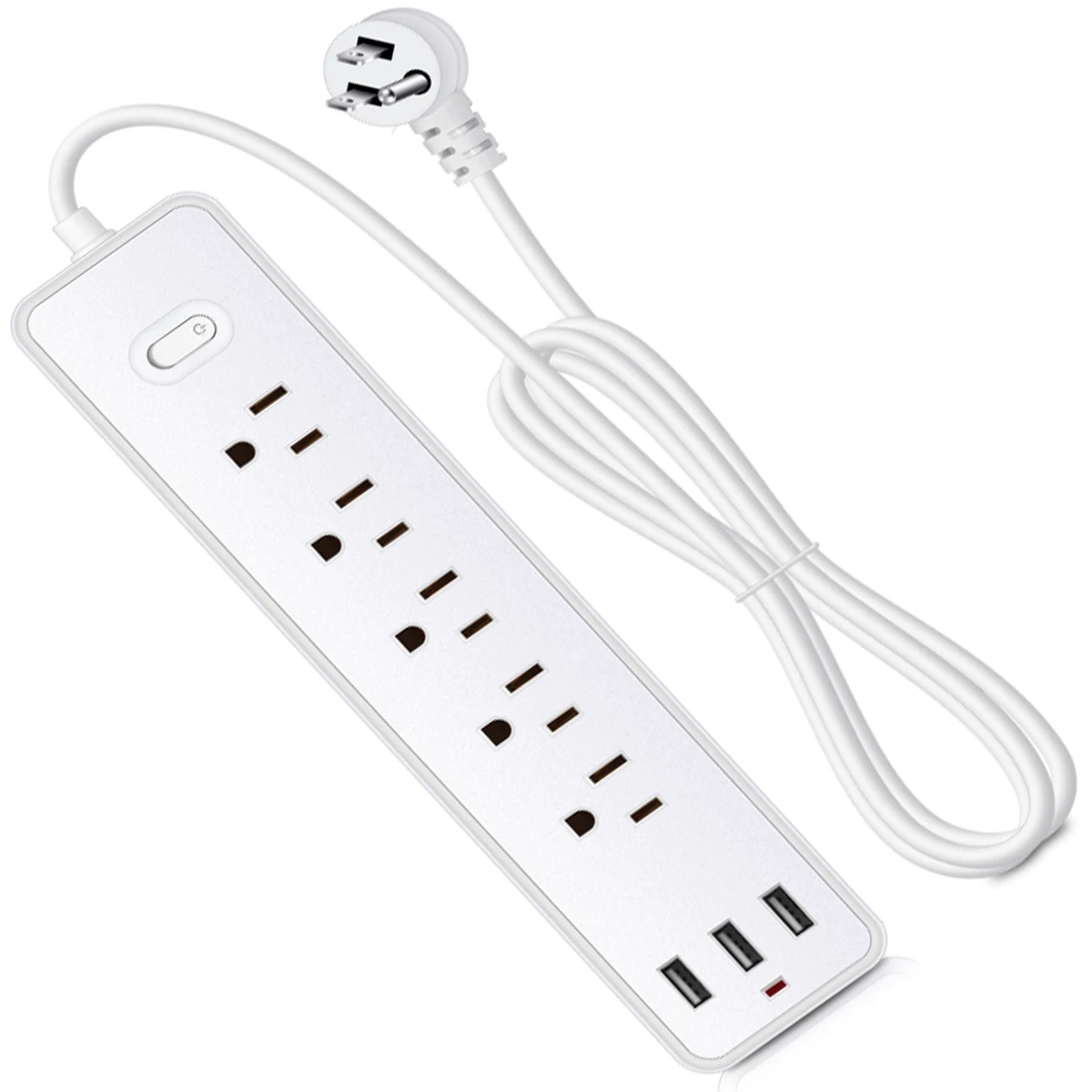 Multicontacto Fratech con 5 tomas AC, 3 puertos USB y protección contra sobrecargas | Modelo EL-10 | Diseño compacto con botón de encendido y resistente al fuego  | Ideal para hogar y oficina