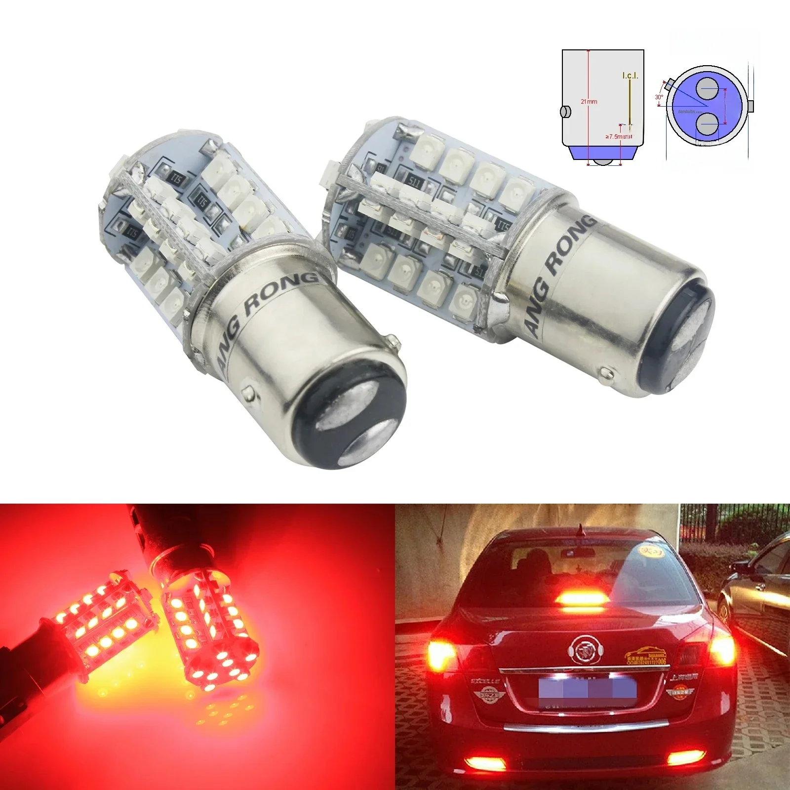 2szt BAW15d 567 PR21/5W LED 40 SMD Żarówka tylna Stop Hamulec Tylne światło przeciwmgielne Czerwone światło — zdjęcie 2