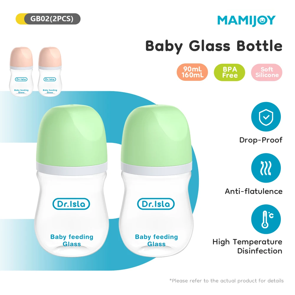 

MAMIJOY 2PCS 90ML/160ML Baby Glass Bottle Newborn Bottles Anti-flatulence Milk Feeding Bottles Infant 0-3 Month BPA-Free GB01＆02