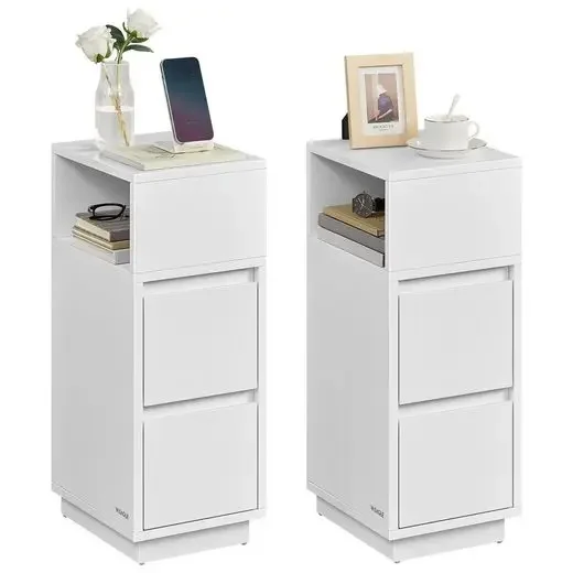 VASAGLE Nachttisch (2-St), 1er Set/2er Set, schmal, Beistelltisch mit 2 Schubladen, offenes Fach