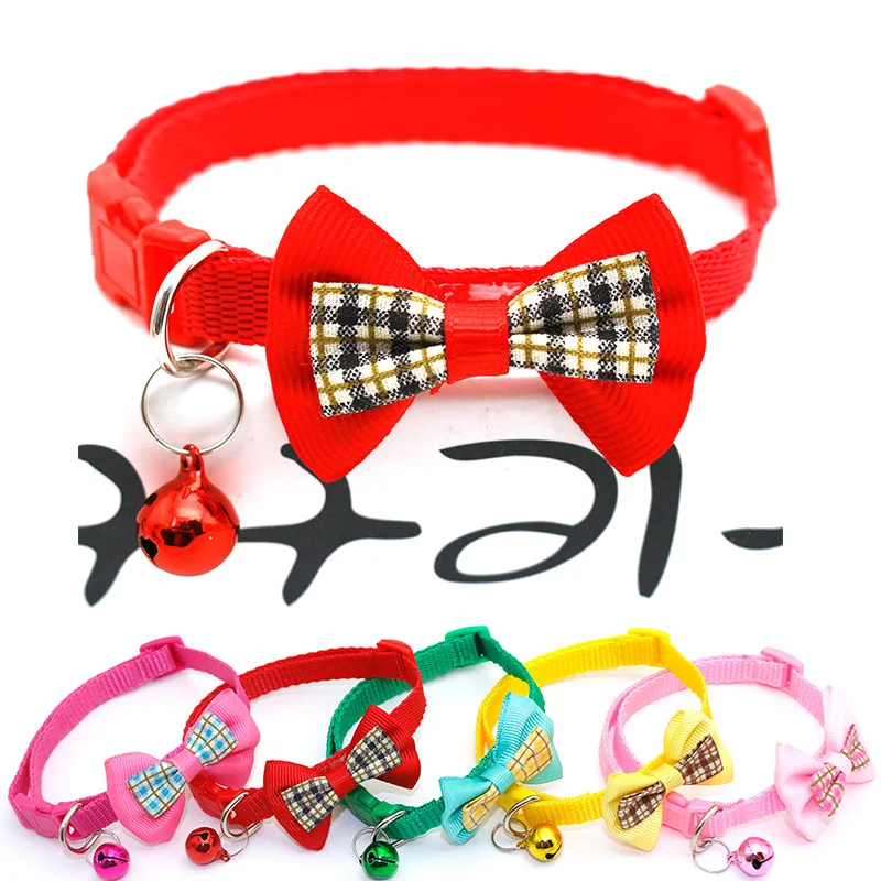 Wholesale 100pcs Cat Dog Collar Bow Colorful Pattern Cute Bell Adjustable Collars For Dog Cats Puppy DIY Pet Accessories