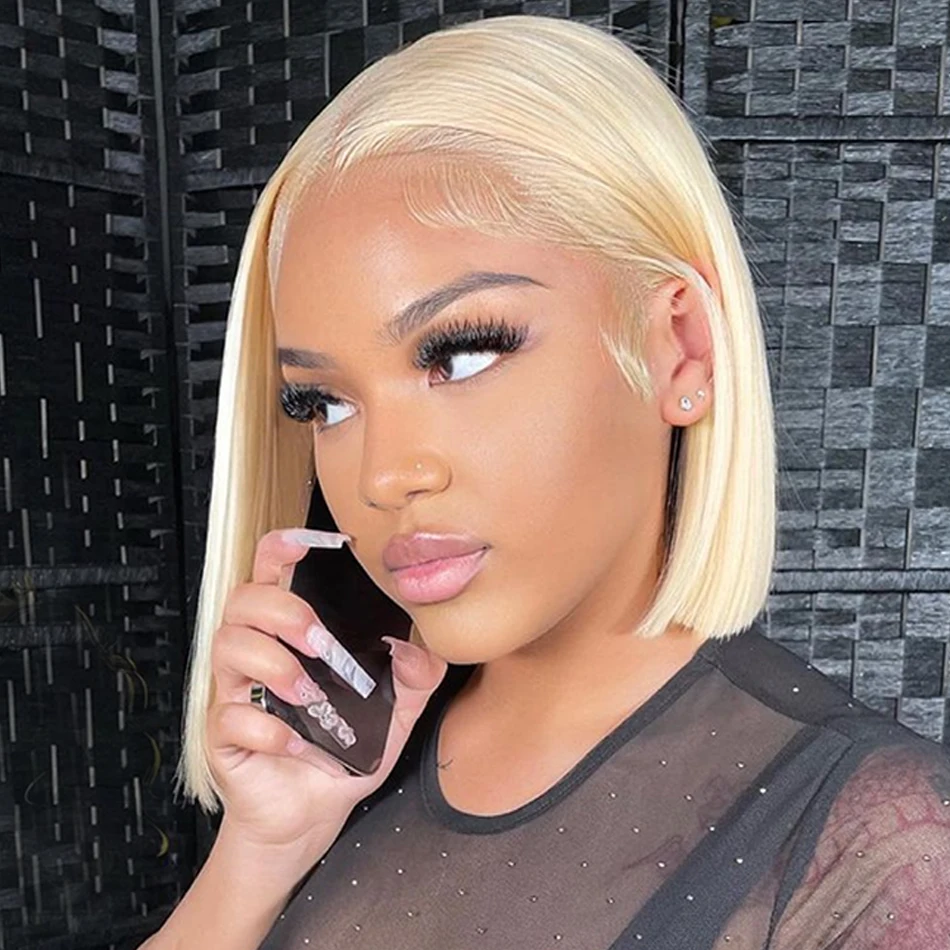 200% Dichte blonde kurze Bob Perücke menschliches Haar 13x4 Spitze Front Perücken menschliches Haar transparente Spitze Frontal Perücke Bob Perücke