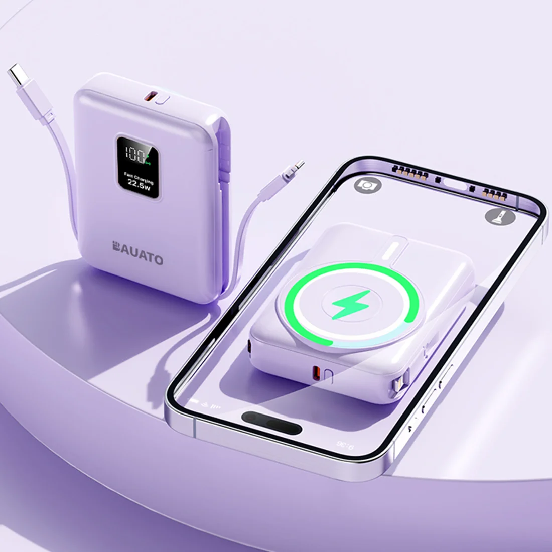 BAUAto 15W High Speed Wireless Charging Mini Integrated Large Capacity Mac safe auxiliary battery 10000mAh power bank