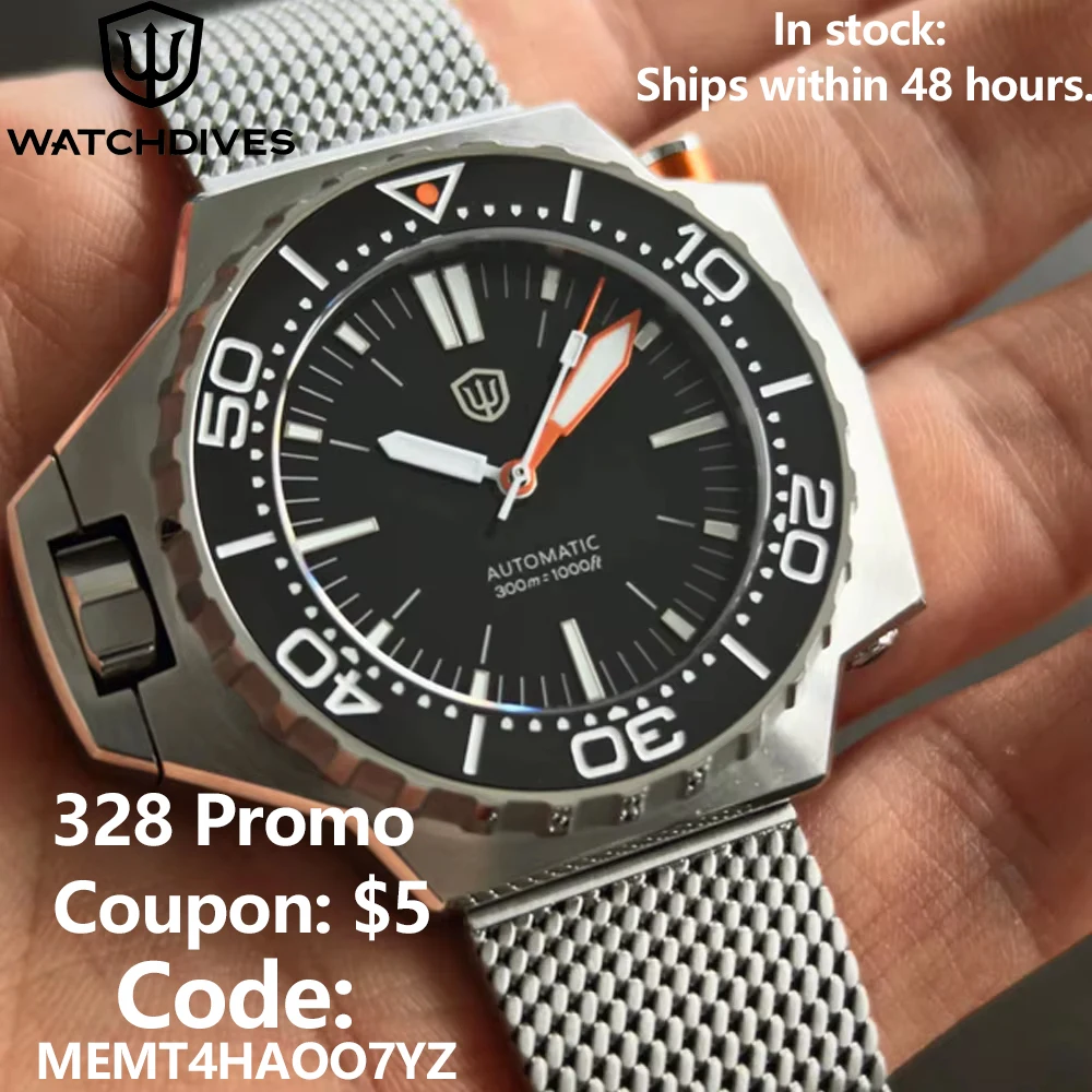 

Часы для дайвинга Watchdives WD1968 из нержавеющей стали PT5004/PT5000 с автоматическим механизмом, 90-кликовый механизм, сапфировое стекло, водонепроницаемые наручные часы