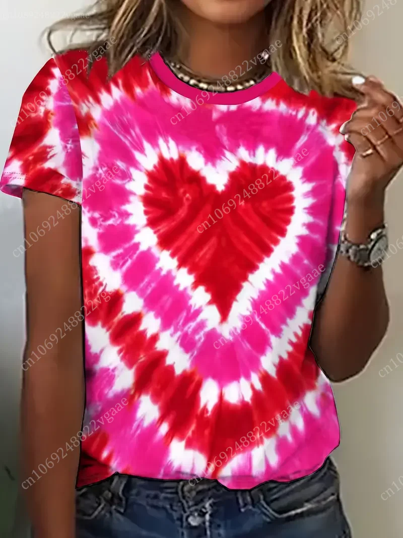 Summer Heart Colorful Rainbow T Shirt Women Fashion Tie Dye 3D Print Short Sleeve Tee Tops Oversized Clothes Couple Kids LOVE