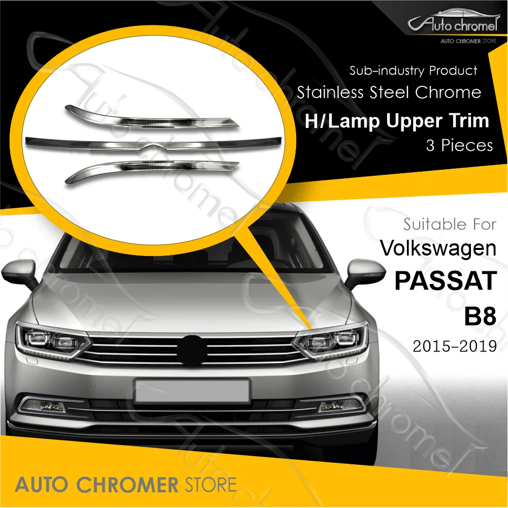 For VW Passat B8 Head Lamp Upper Trim Chrome Lines 2015-2019 Car Accessories Rear R-Line Sport Tuning Highline TSI FSI TDI