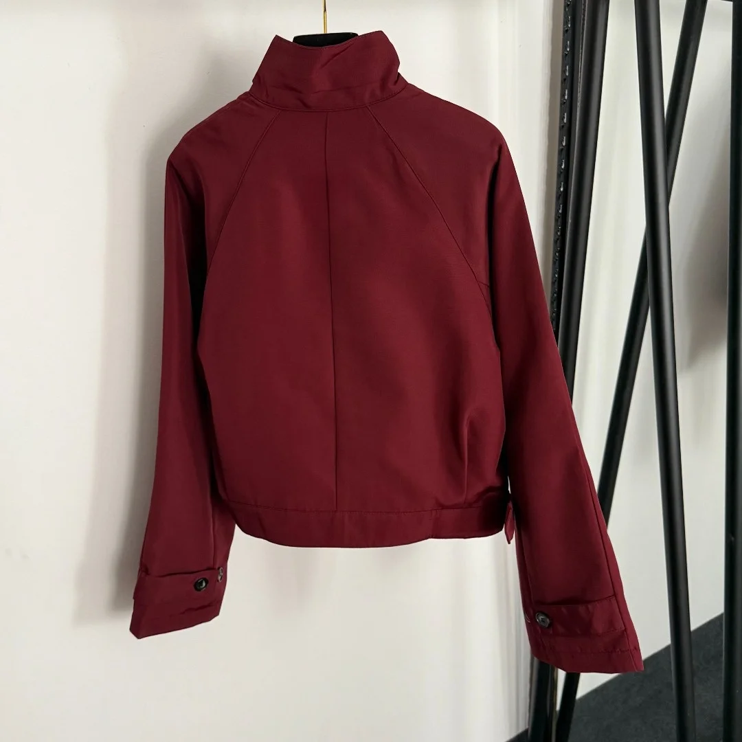 

2025 Early Autumn Women's Jacket Windbreaker Stand Collar Long Sleeve Short Windbreaker Coat Windbreaker Coat