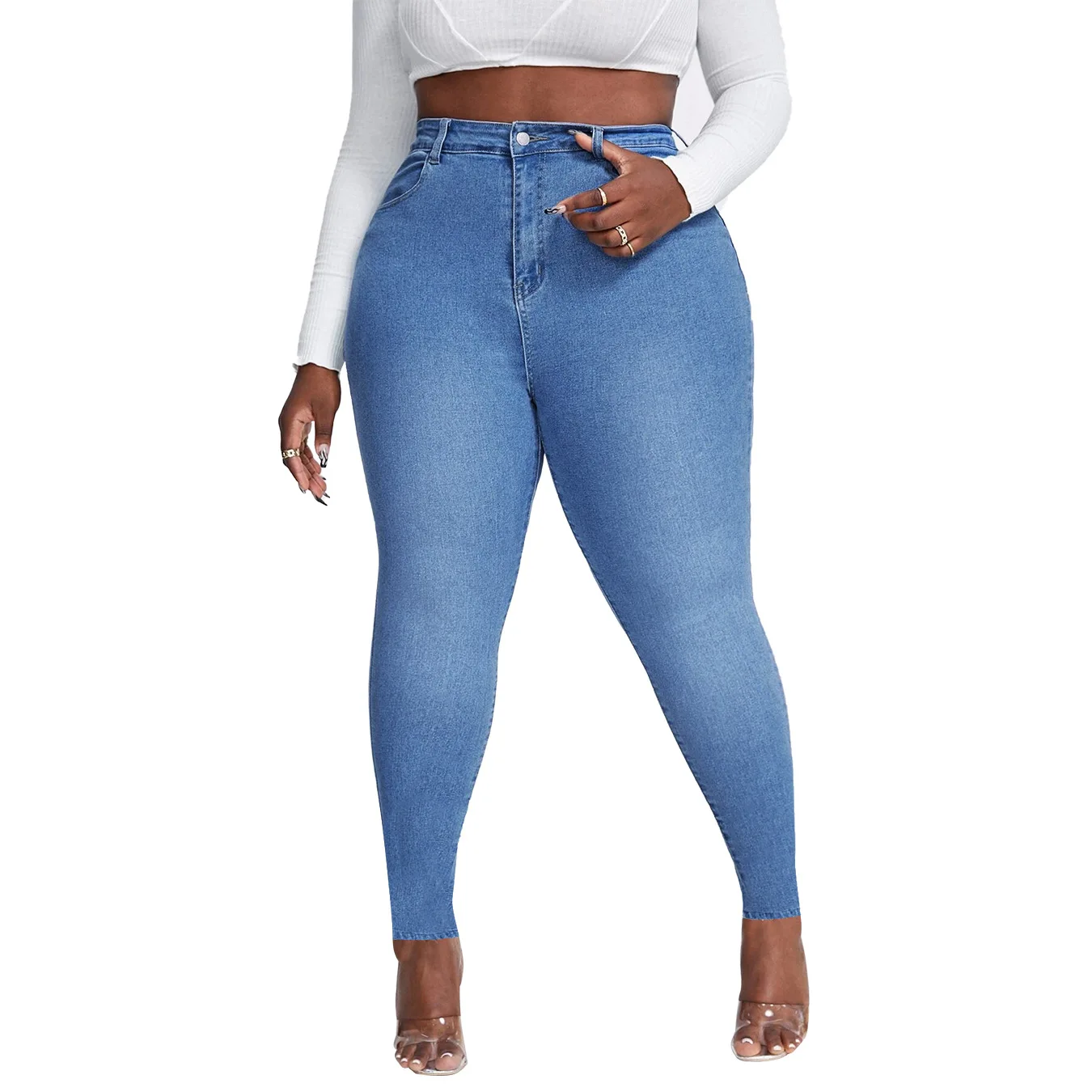 Pantalones vaqueros de cintura alta para mujer, vaqueros de talla grande, elásticos, pitillo, informales, XL-4XL, 2023