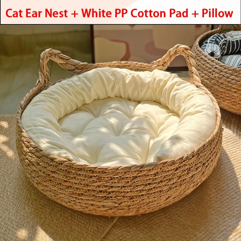 Four Seasons Cat Bed Woven Removable Upholstery Sleeping House Cat Scratch Floor Rattan Washable Cats Pet Products Accessories