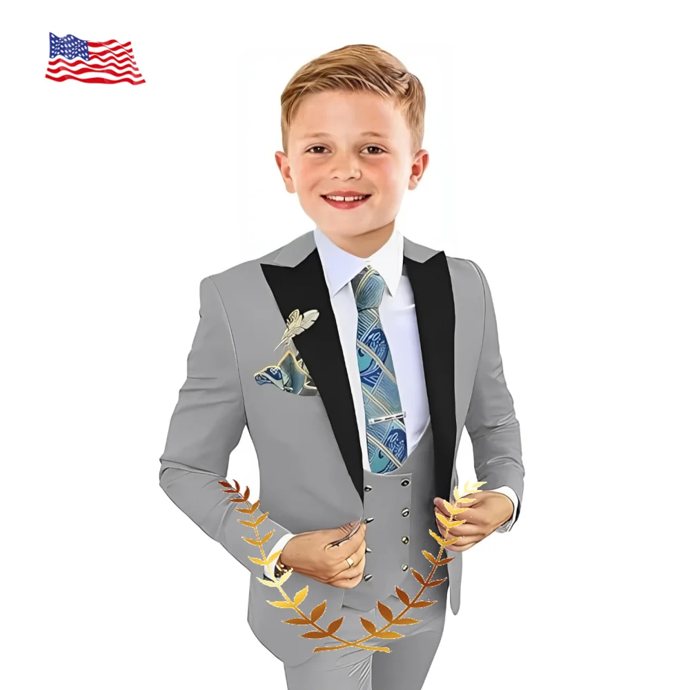 

Boys Suit Jacket Pants Vest 3 Piece Set Formal Blazer for Kids Wedding Tuxedo Suits 2-16 Years Custom Clothes