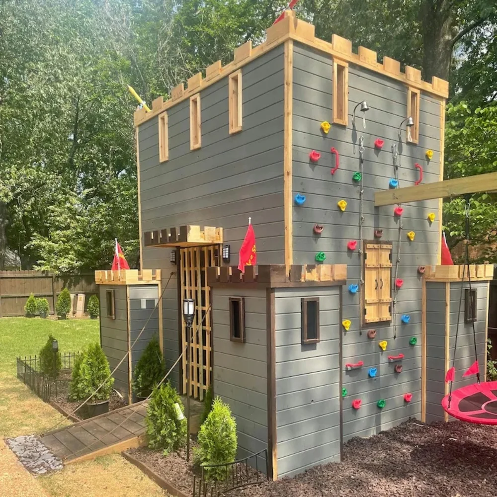 

Fortress Playhouse Plans – DIY Castle with Rooftop Deck Building Plan