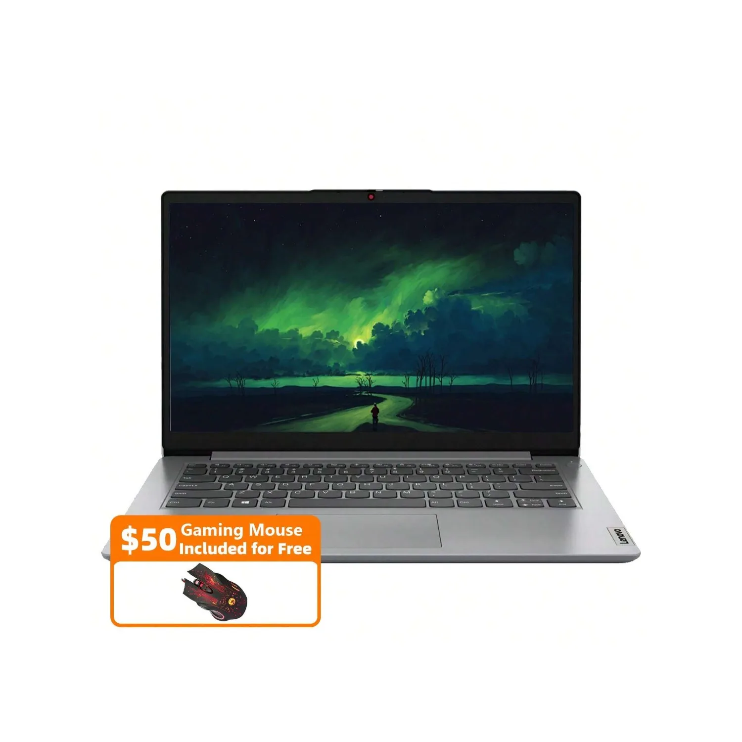 كمبيوتر محمول للأعمال مقاس 14 بوصة من Lenovo، Intel Celeron N4020، وذاكرة وصول عشوائي 4 جيجابايت، وحدة تخزين 320 جيجابايت (بطاقة eMMC سعة 64 جيجابايت + بطاقة SD سعة 256 جيجابايت)، رمادي سحابي، مع ماوس ألعاب