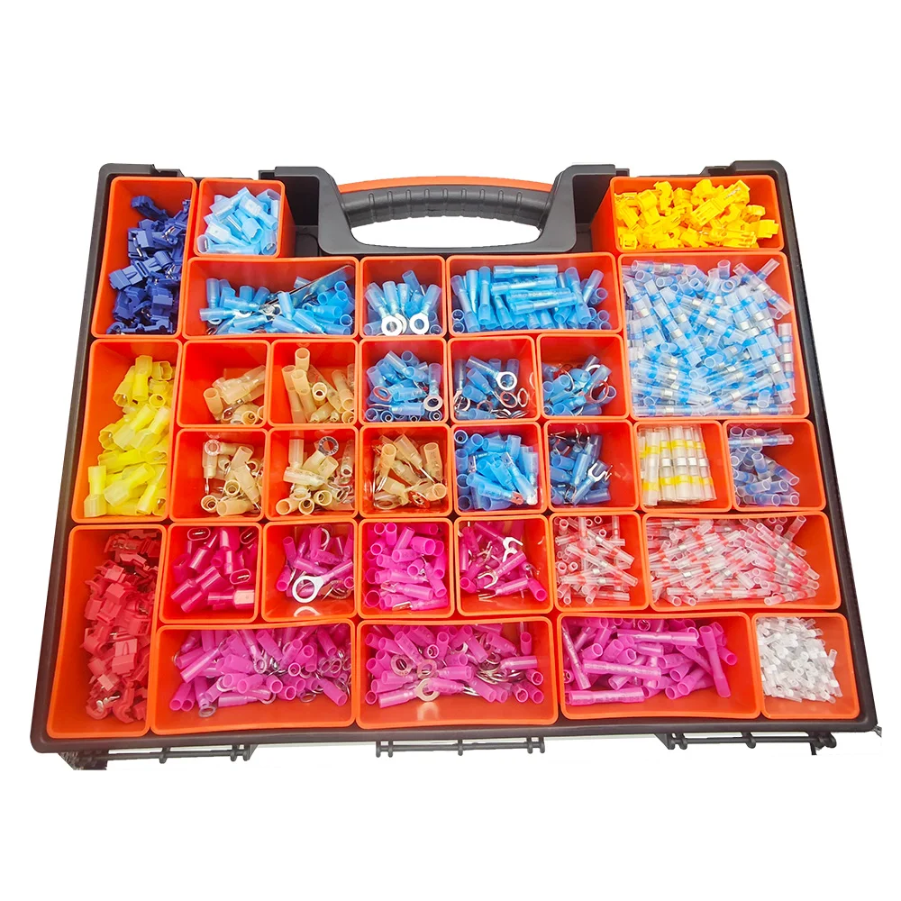 

1500PCS Heat Shrink Wire Connectors kit, Insulated Crimp Ring Fork Spade Terminal T-Tap Solder Butt Splice Electrical Connectors