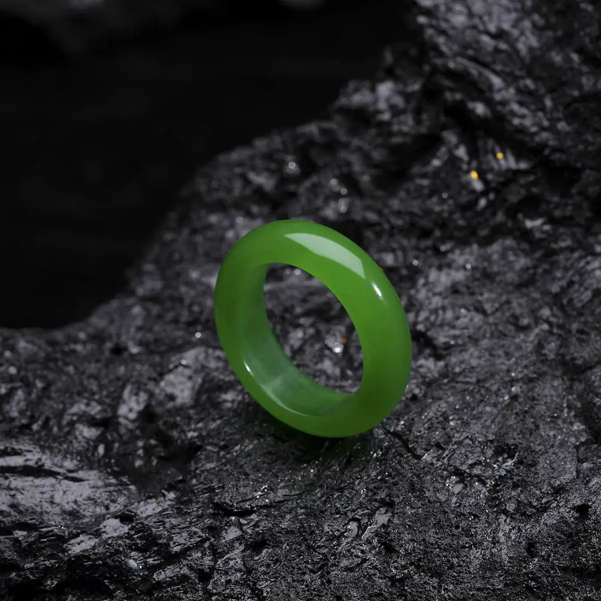 6mm Natural Green Jade Gemstone Ring Plain Fengshui Lucky Wedding Band Thumb Ring Hypoallergenic Jewelry Gift for Her Size 5-12 view 3