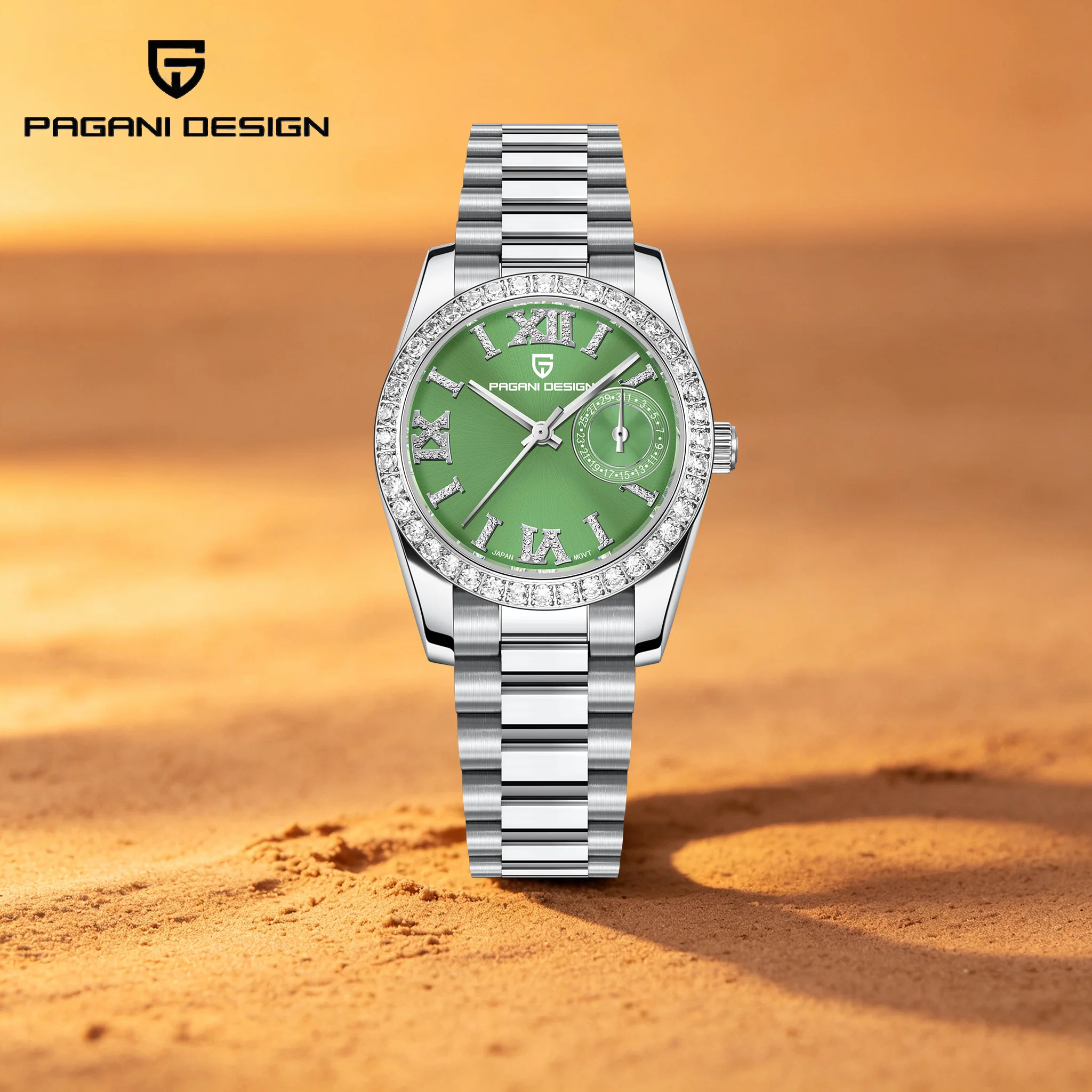 pagani-design-elegant-lady-quartz-watch-green-sunburst-dial-roman-numeral-sapphire-stainless-waterproof-watch-for-office-party