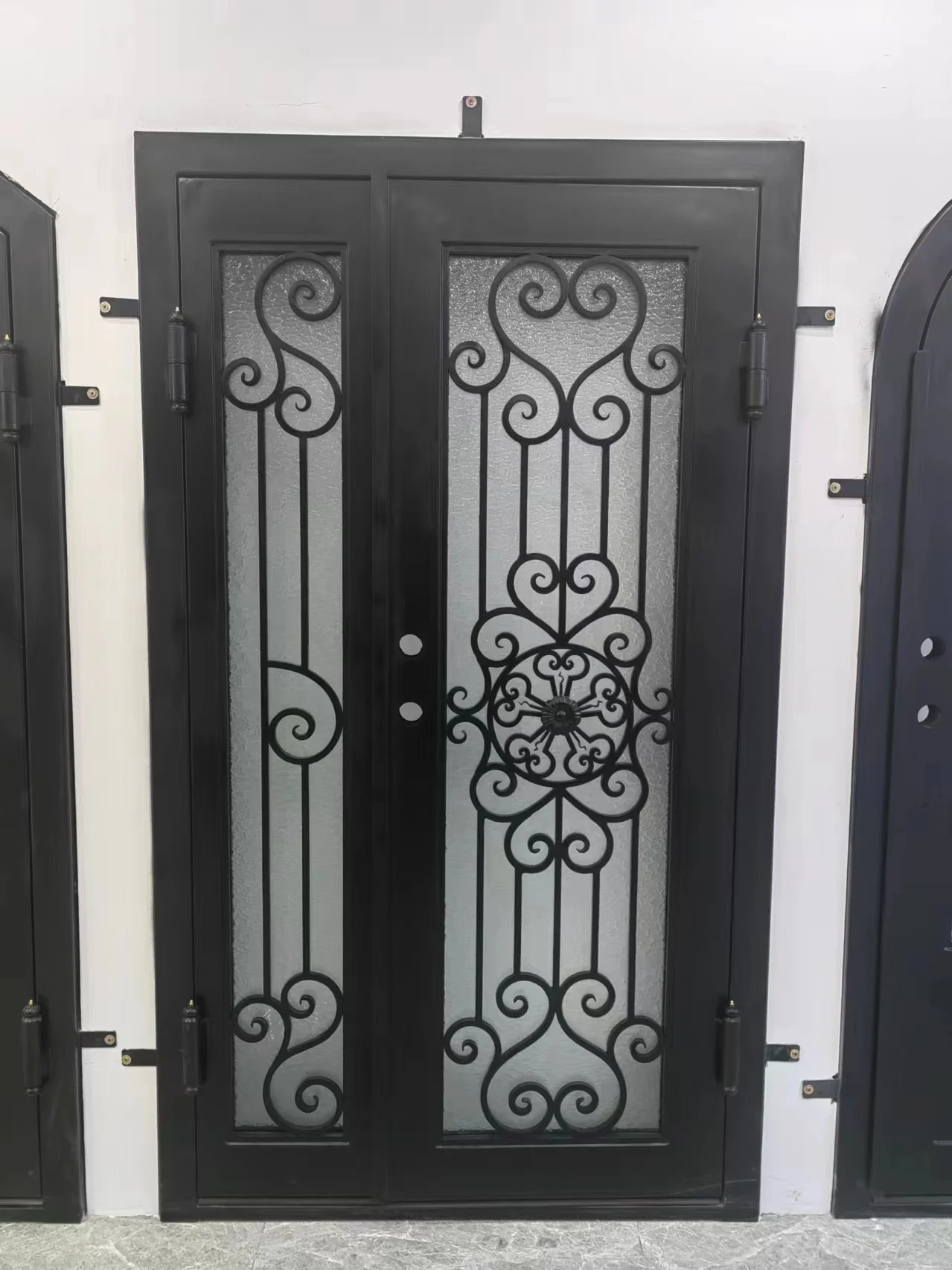 hench steel glass french double iron door china