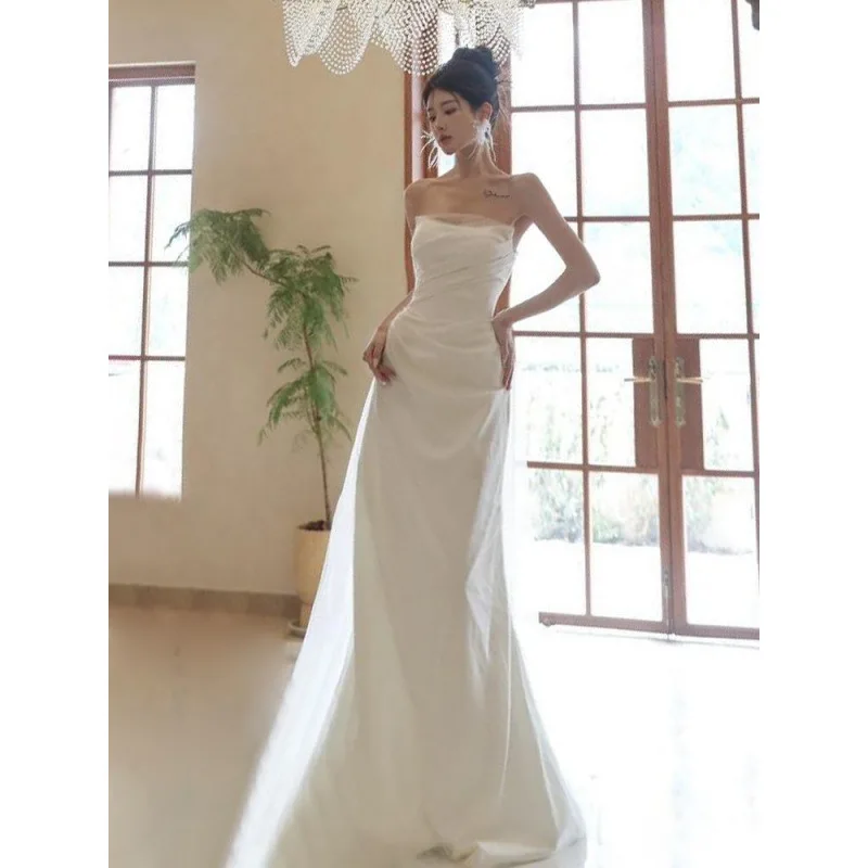 French 133 ultra-light wedding dress 2024 bride high-grade satin