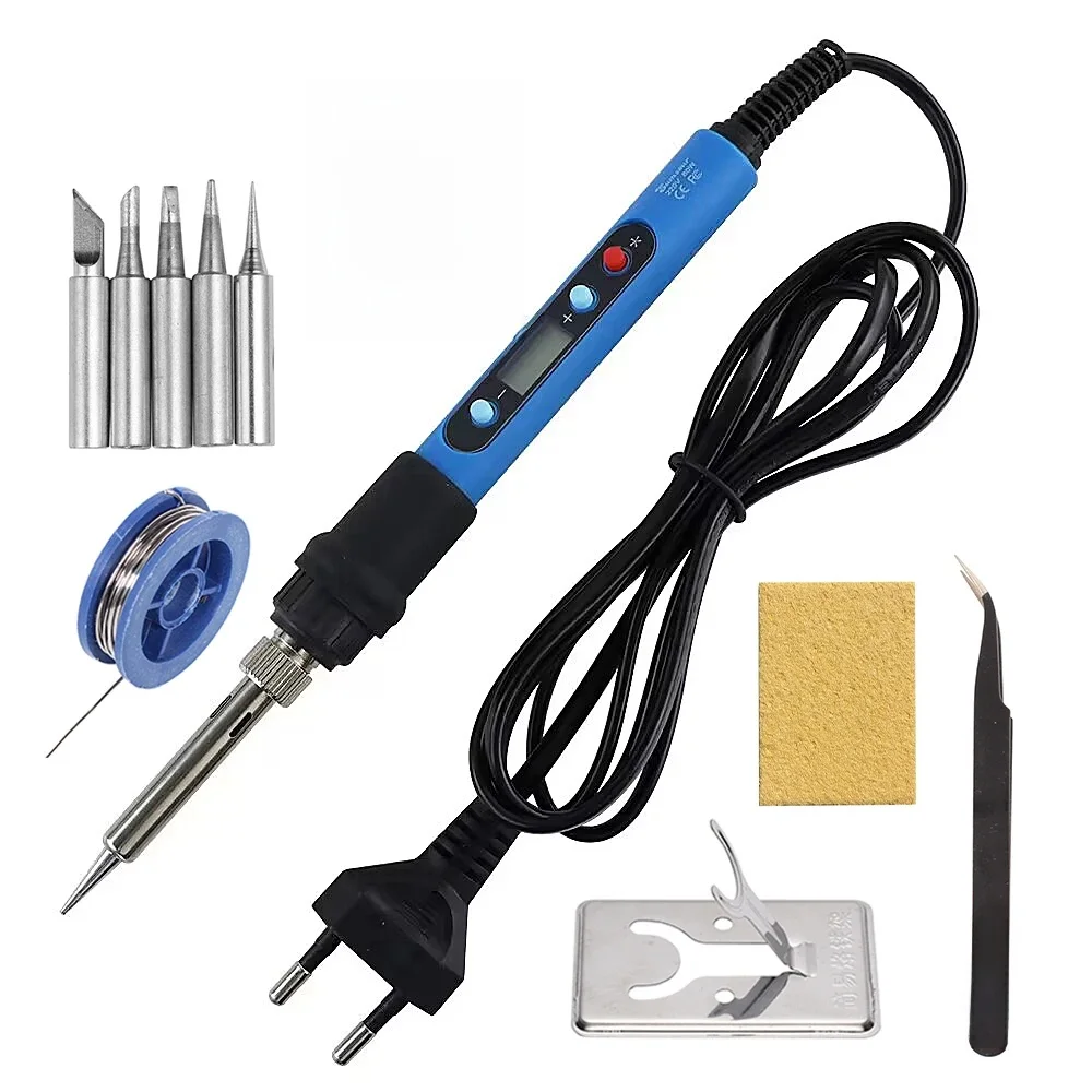 Fer à souder électrique à affichage numérique avec interrupteur, température réglable, soudure, outils de dessoudage, bleu, 80W, 110V, 220V