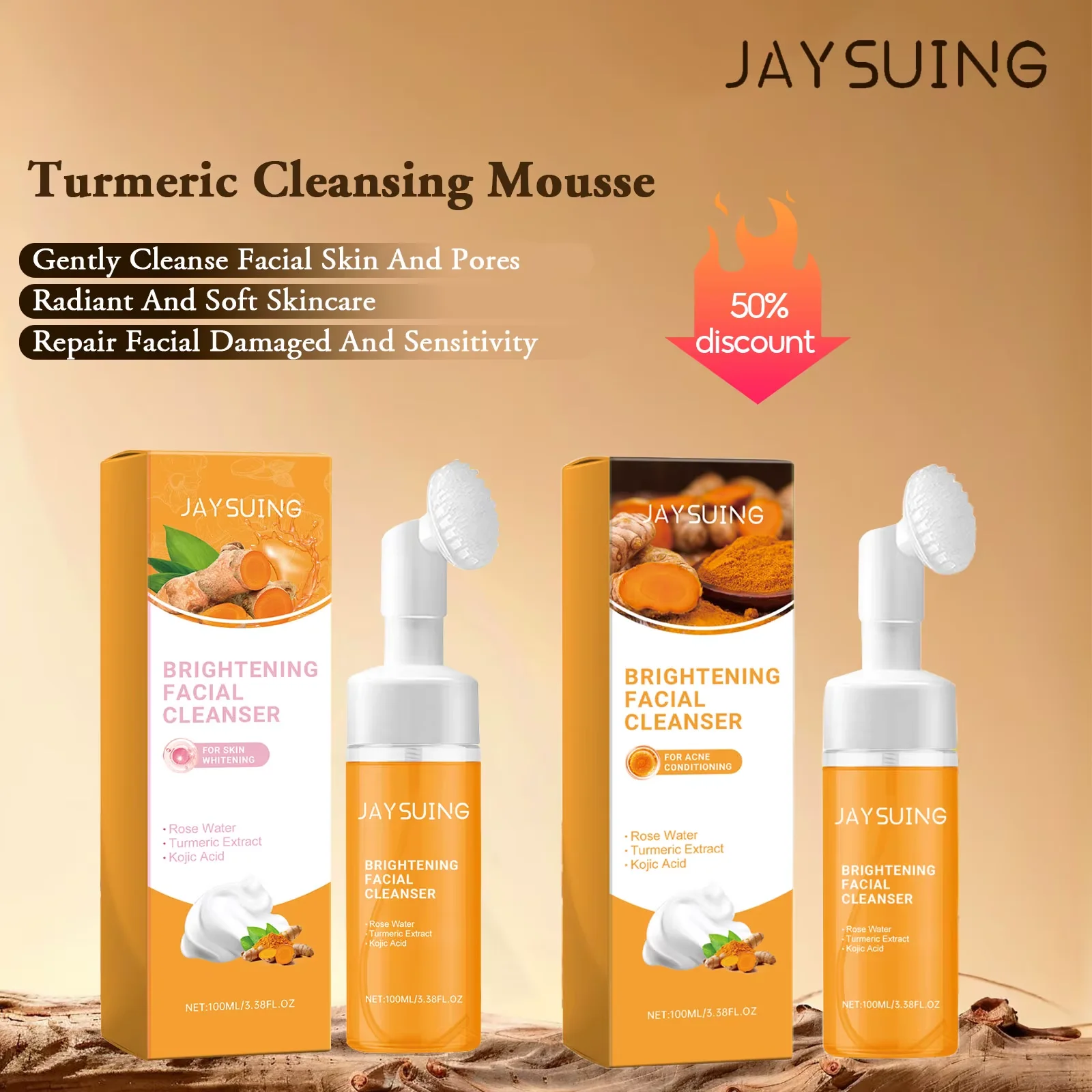 Jaysuing 100ml Kojic Acid Turmeric Cleanser Anti Acne Oil Control Blackhead Remover Shrink Pores Facial Exfoliating Cleanser