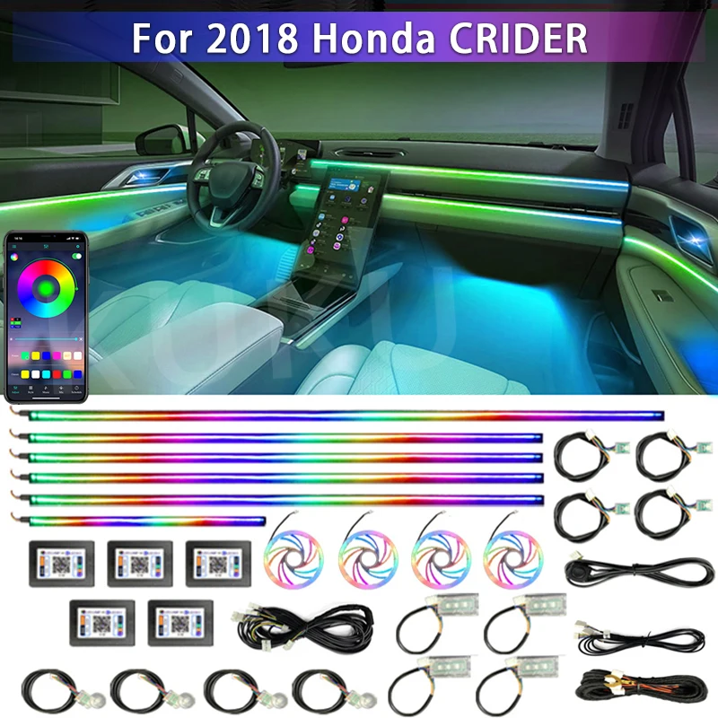 

For 2018 Honda CRIDER Car Acrylic Ambient Lights App Contro Colorful Lamp Strips Auto Interior 64 RGB Led Light Neon 22 in 1