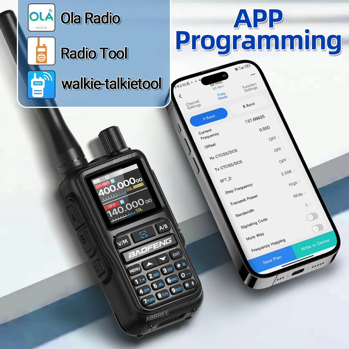 Rádio Portátil Baofeng UV-5R Mini Walkie Talkie com PTT Duplo, Programação Bluetooth Sem Fio, NOAA, Longo Alcance para Acampamento e Atividades ao Ar Livre