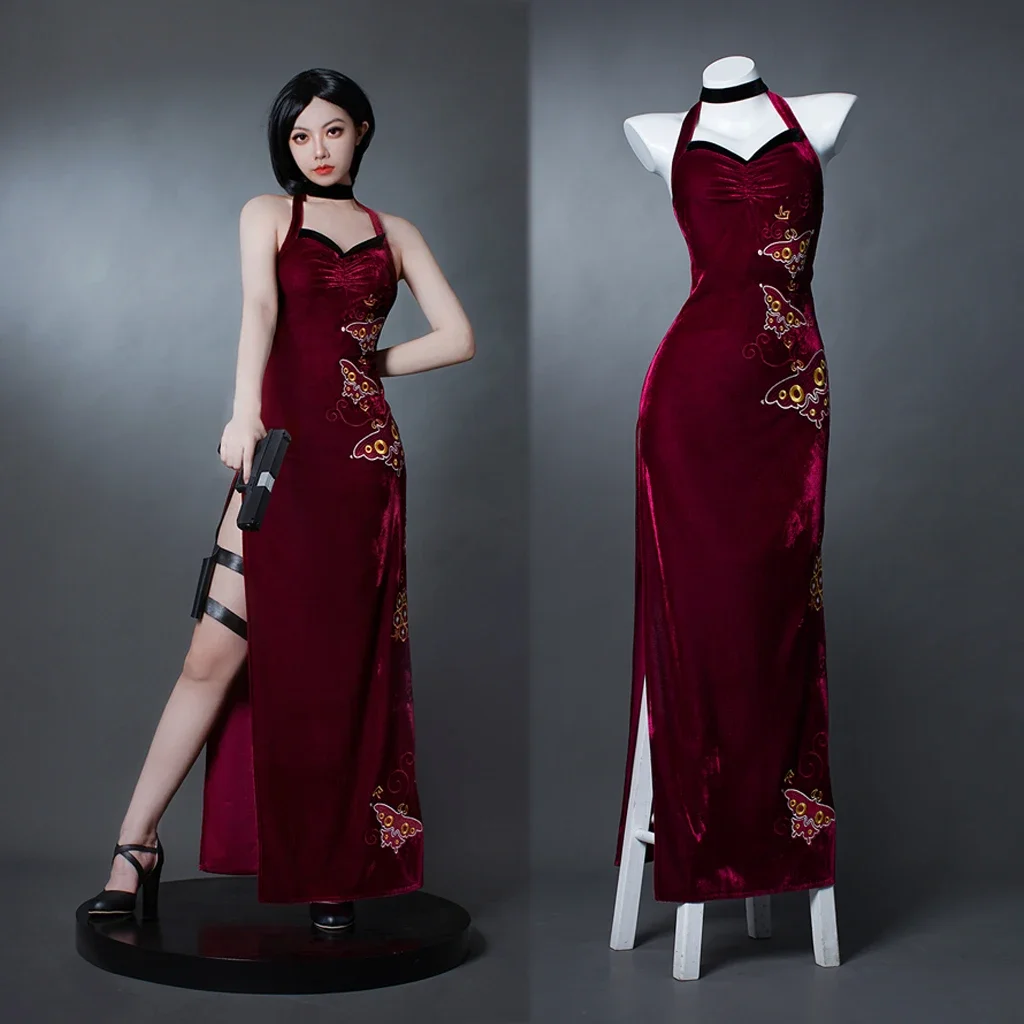 Won Cosplay Kostuum Geborduurde Cheongsam Schoenen Volledige Set Kleding Spel Sexy Rode Jurk Vrouwen Kerst Halloween Party Pak - afbeelding 2