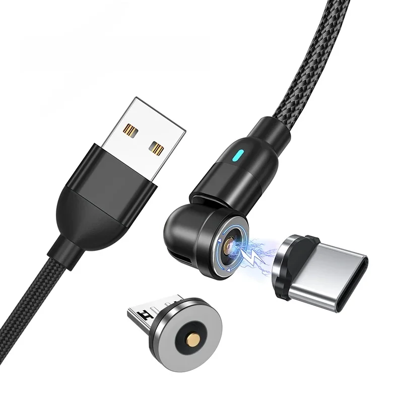 Câble magnétique USB Type C, 2.4a, Micro chargeur rotatif 540, 1M 2M, câble de chargement de téléphone portable pour Samsung Xiaomi Redmi
