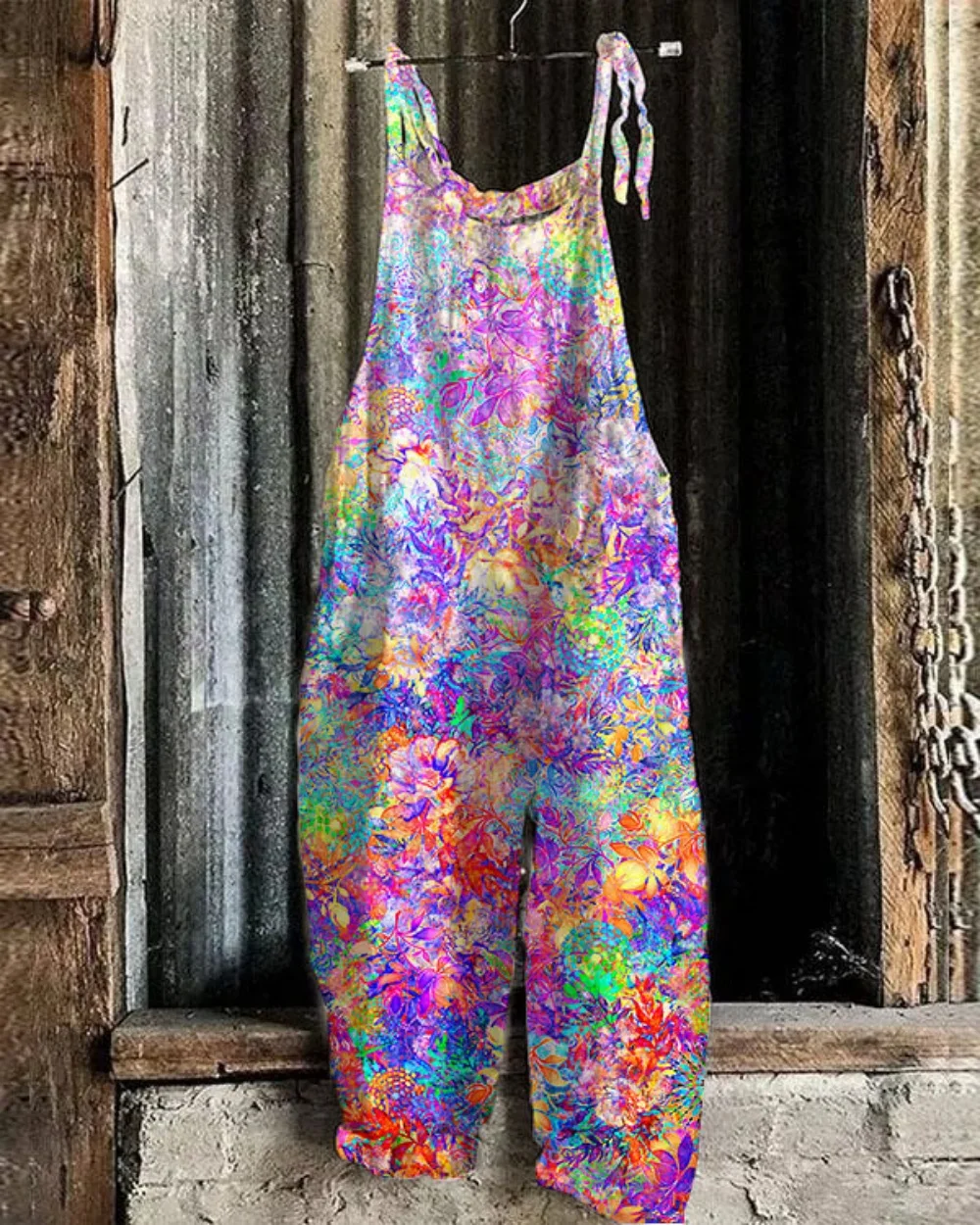 Summer Women's Jumpsuit With Floral Print, Comfortable Jumpsuit, Linen Thin, Plus Size, Quick Drying, Cool Straight Tube,