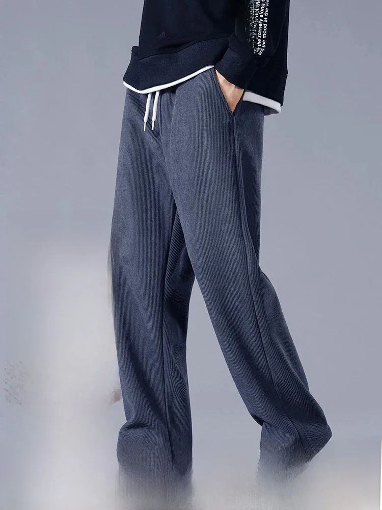 Hiver épais chaud velours côtelé pantalons de survêtement hommes doublure polaire cordon droit ample pantalon de survêtement mâle décontracté polaire pantalon thermique