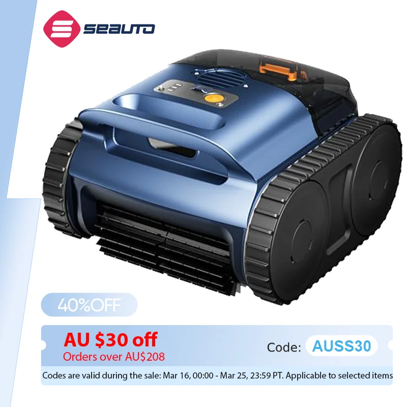 Limpiador robótico de piscinas Seauto para piscinas fuera del suelo y piscinas enterradas, navegación inteligente y limpieza de 2000 pies cuadrados, paredes y líneas de agua.