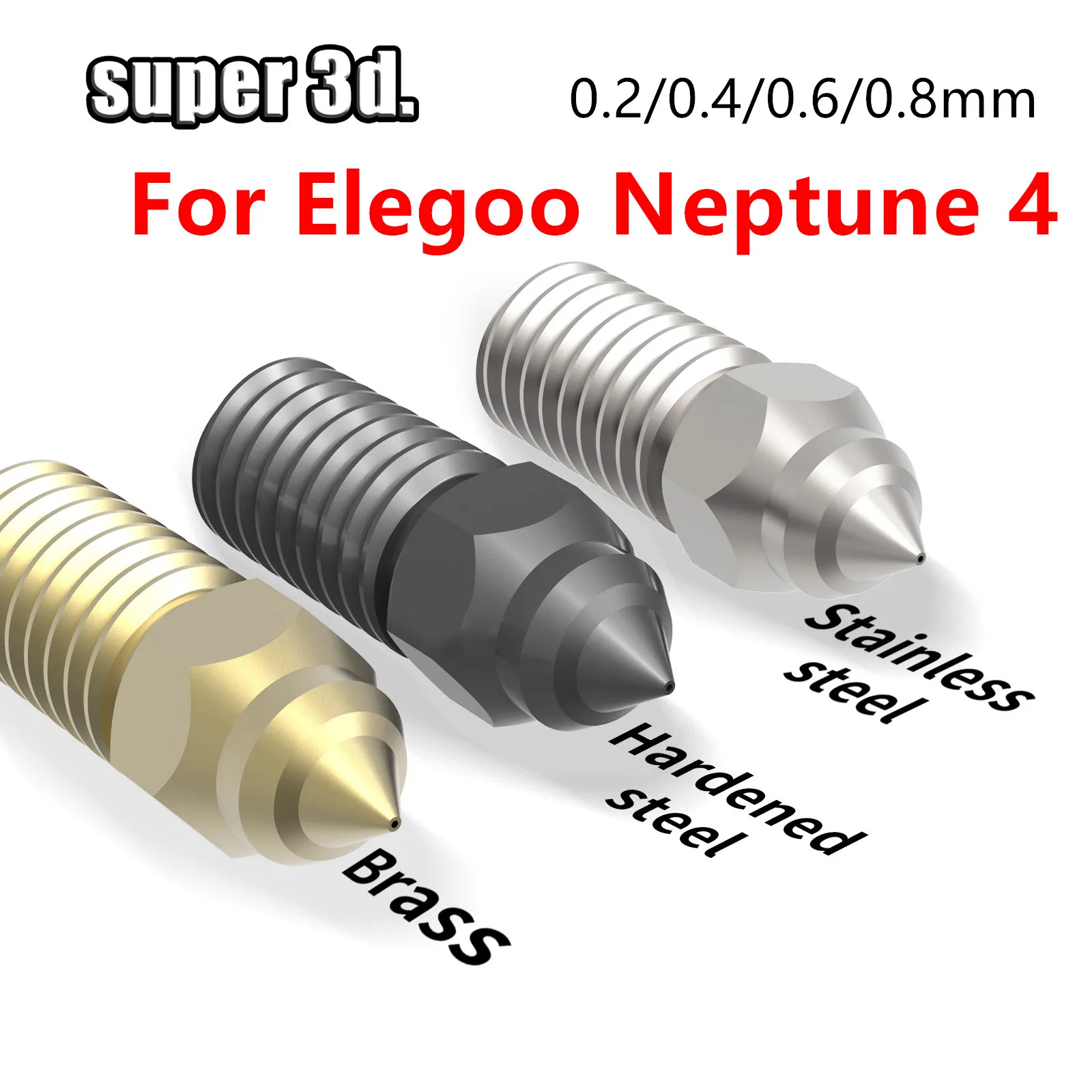 2Pcs Nozzle For ELEGOO Neptune 4 Brass Hardened Steel Stainless Steel 0.4/0.6mm Nozzles For Elegoo Neptune 4 3D Printer Parts