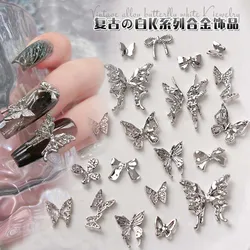20pcs Butterfly Shaped Nail Art Charms 3D Alloy Silver Luxury Buttrefly Ribbon Bow Nail Art Decoration Retro DIY Nail Supplies
