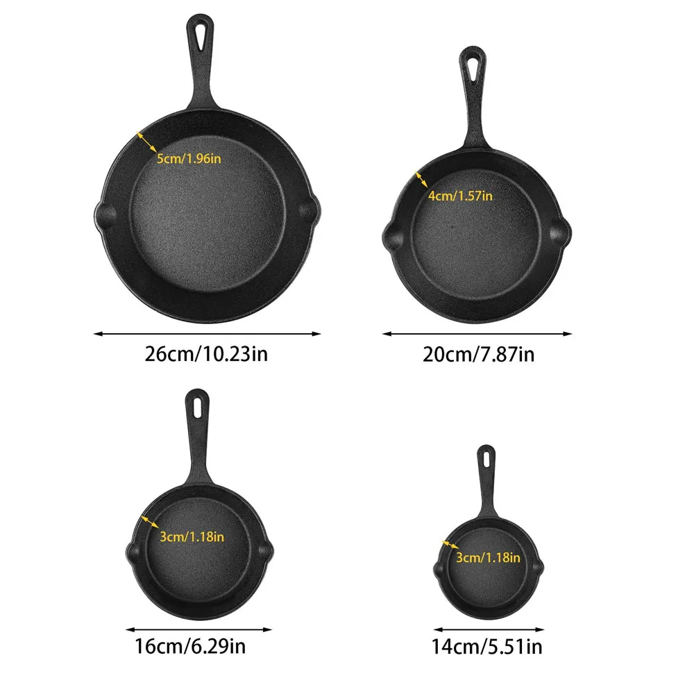 4 قطعة مقلاة غير لاصقة مقلاة حديدية غير مطلية شريحة لحم وعاء الطبخ فطيرة عموم اليدوية الحديد الزهر موقد غاز التعريفي تجهيزات المطابخ المطبخ #2