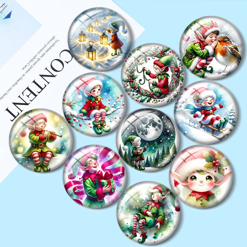 Christmas BOY  Elf Clipart DIY 10pcs 12mm/16mm/18mm/30mm Round Photo Glass Cabochon 25mm Demo Flat Back Making findings