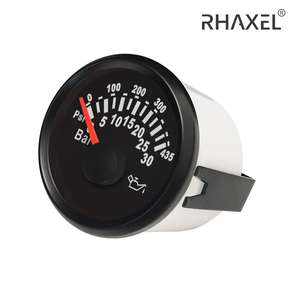 RHAXEL Universal 52mm Oil Pressure Meter Gauge for Van Trucks Vessels 0-30bar 0-435Psi with Backlight 12V/24V