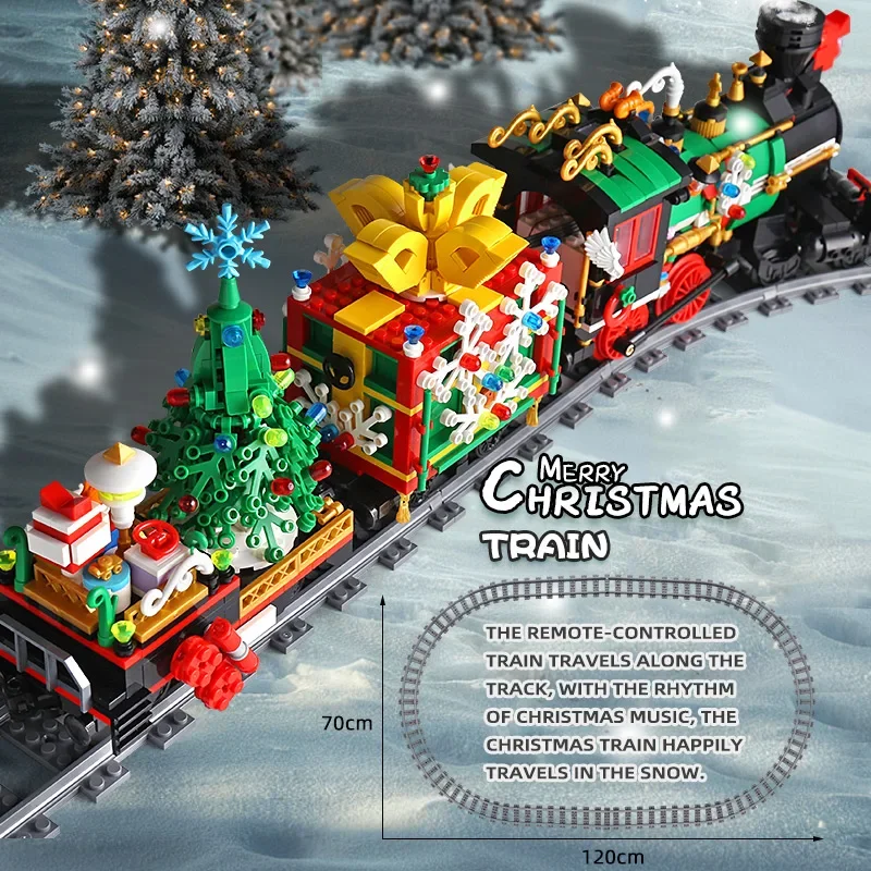 Electric Christmas Building Block The Motorized Winter Holiday Train Model Assembly Decoration Kids Train Model Gifts for Boys