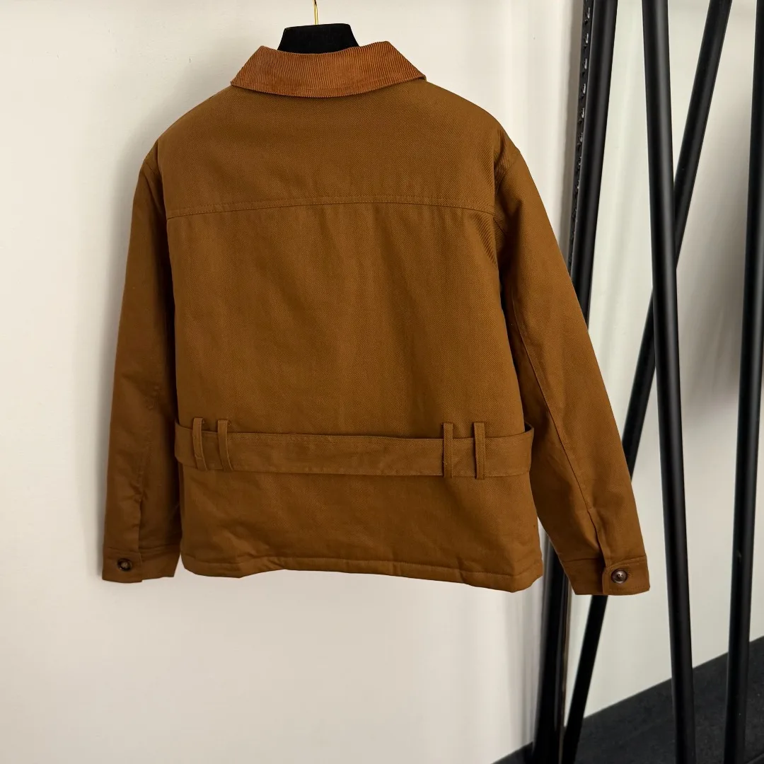 2025, Winter Neue Mode Damen Gürtel Taille Cord Revers Langarm Clip Baumwolle Trenchcoat Baumwolle Jacke