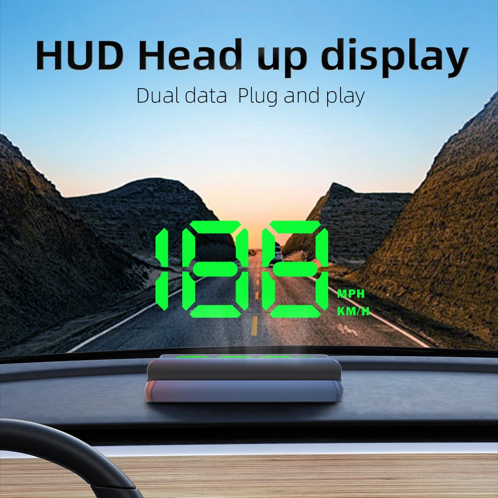 GPS Digital Speedometer HUD Head Up Display, Universal MPH/KMH Speed Display with Overspeed Alarm, USB Plug & Play Digital Speed Meter for Cars, Trucks, SUVs & Motorcycles, Auto Brightness, Driving Time & Distance Display